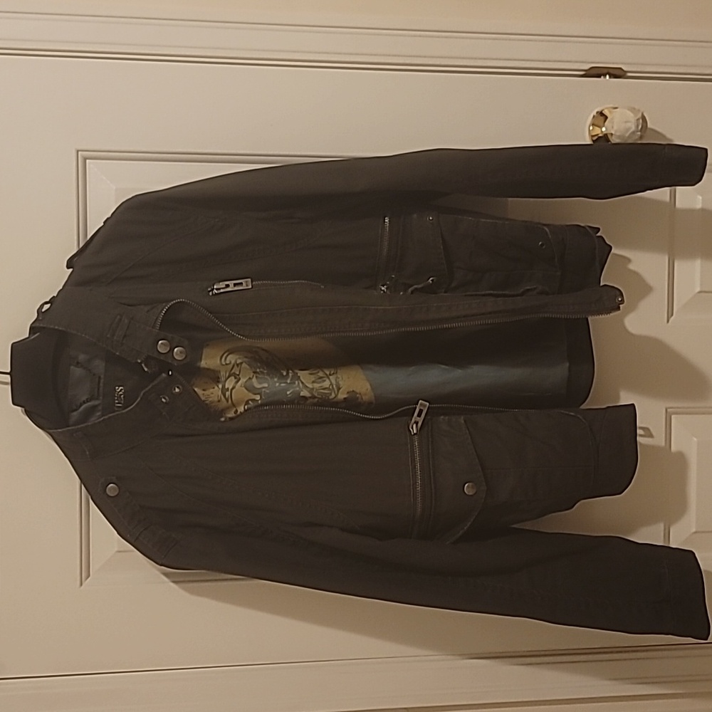 Guess Men's Designer Denim Style Dark Green Jacket